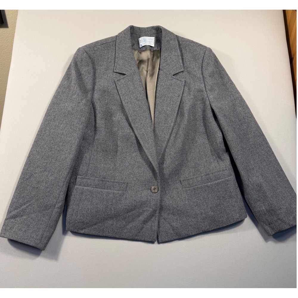 Pendleton Vintage Gray Pure Virgin Wool Single Button Blazer Made in USA Size 36
